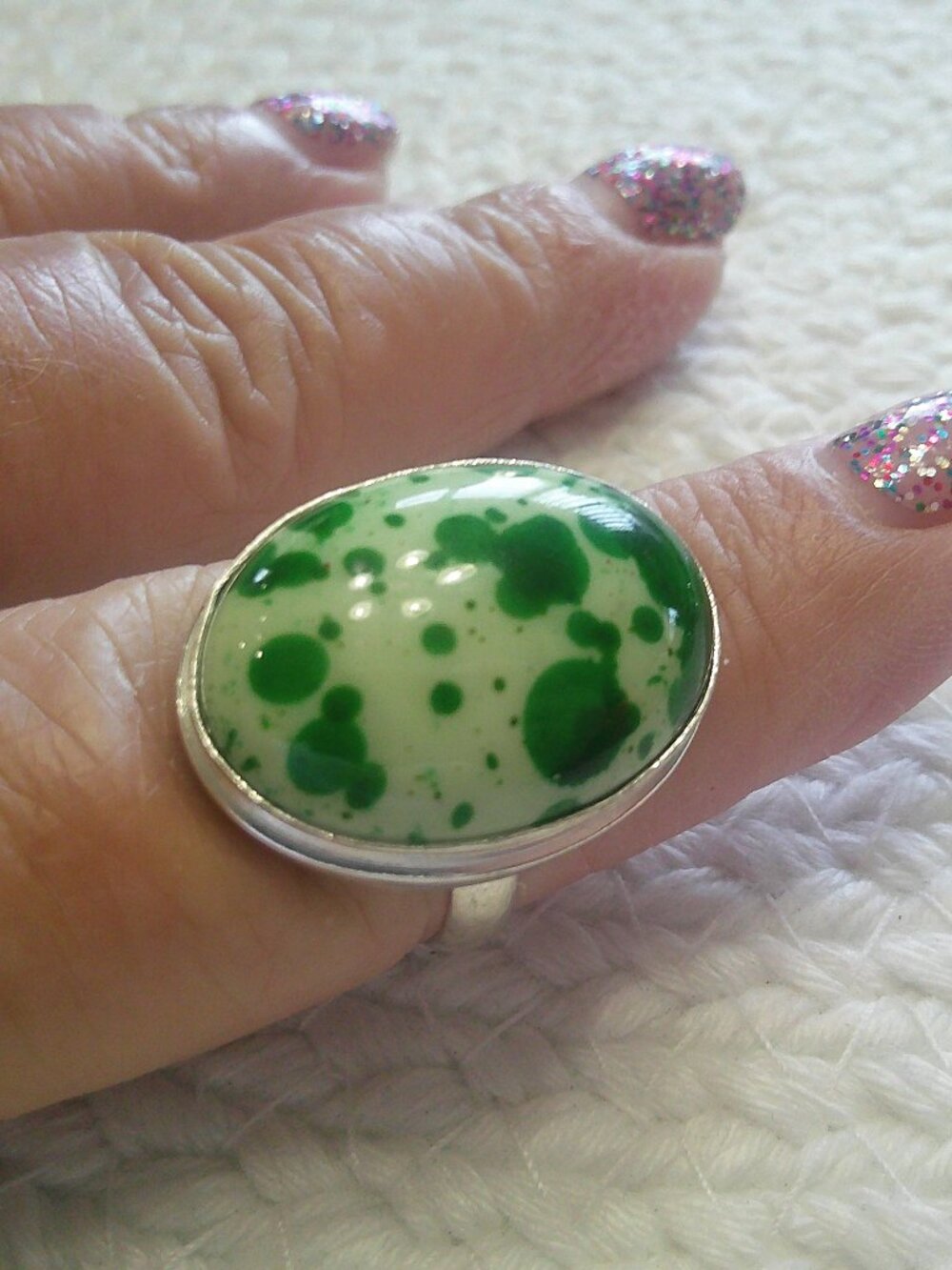 Gorgeous GREEN MOSAIC JASPER Handmade Sterling 925 Ring Size 9.25 #384F